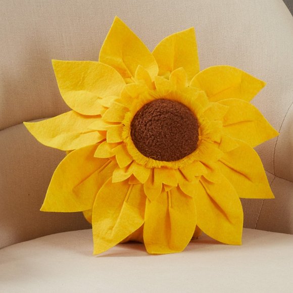 Felt Yellow Sunflower Pillow Poly Filled, 100% Polyester Decorative throw pillow - Picture 2 of 2